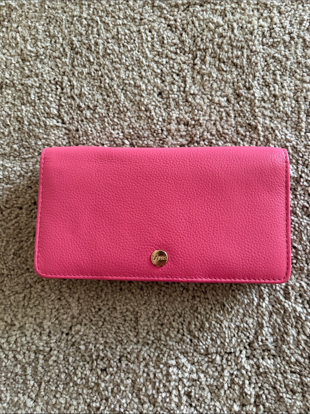 Lodis Hot Pink Genuine Leather Continental Wallet with Gold Button NEW - Picture 5 of 6